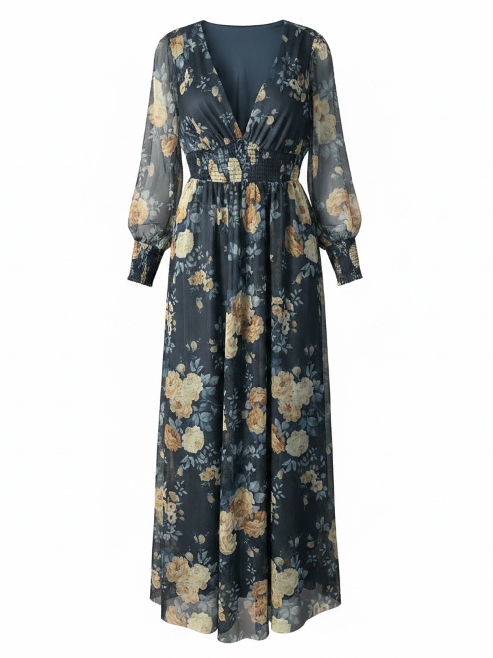 Baltic Born Dark Blue Floral Maxi Dress with Cream Blooms